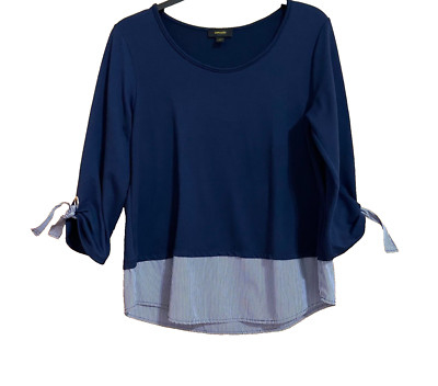 Expresso Women Blue 3/4 Sleeve Boat Neck Top Size Large