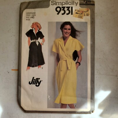 Vintage Simplicity 9331 Front Wrap Dress Kimono Sleeves Jiffy Misses 6 8 CUT '79