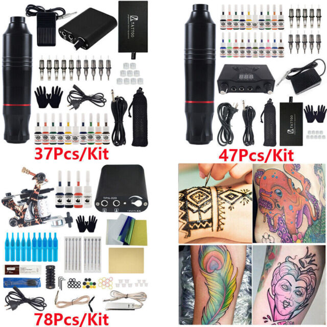 37/47/78Pcs/Set Motor Pen Tattoo Kit Machine Color Inks Power Supply Needles 37/47/78Pcs/Set Motor Pen Tattoo Kit Machine Color Inks Power Supply Needles