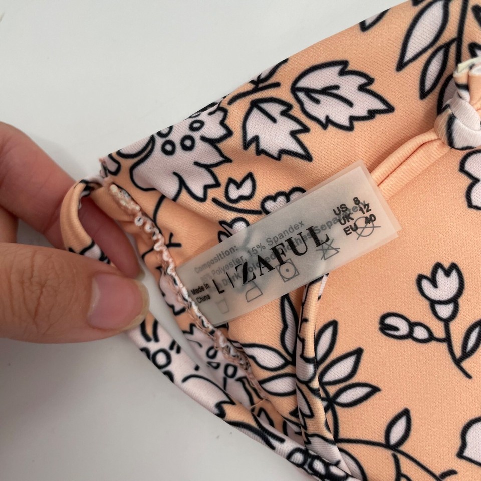NWT Zaful Peach Floral String Triangle Bikini Womens Size 8 Beach Pool