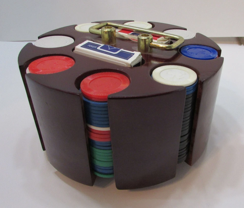 Conjunto de fichas de pôquer giratórias antigas raras de madeira maciça jogando jogos de azar 7+ lb - Imagem 2 de 3
