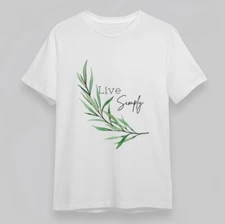 Women's Soft Classic T-Shirt Green Leaf Live Simply Quote White Cotton Tee