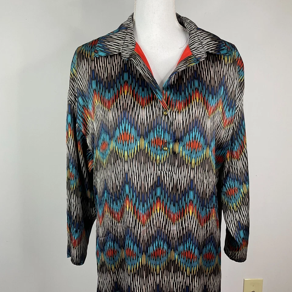 Vestido TAHARI Arthur S Levine Mujer Talla 14 Abstracto Multicolor Manga Larga Foto 3 de 4