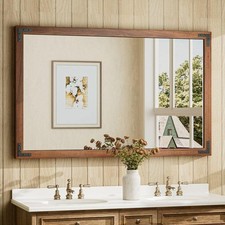 KeonJinn 48" W x 30" H Rustic Wood Framed Bathroom Vanity Mirror Brown