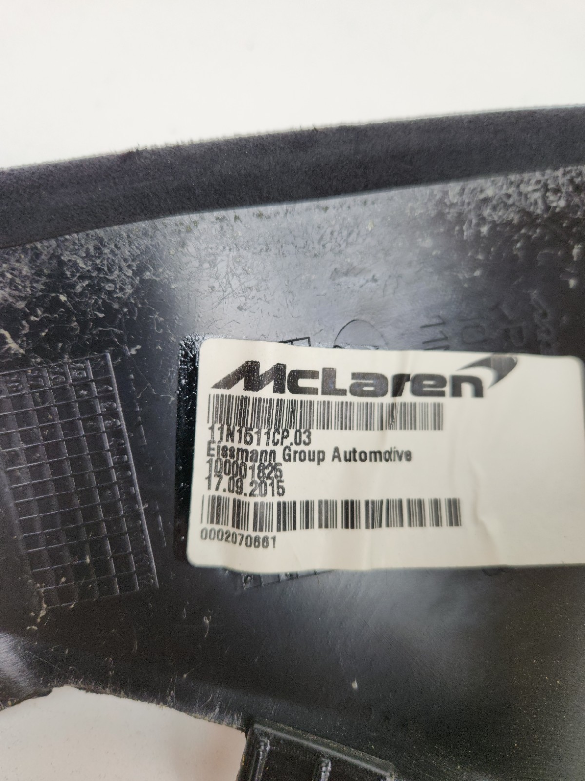 2015-2017 MCLAREN 675LT LEFT SIDE WINDSHIELD INNER TRIM BLACK ALCANTARA OEM 