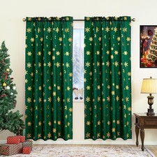Christmas Curtains for Living Room, Luxury Snowflake Gold Foil Print Curtains...