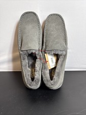 Men's dluxe by dearfoams Genuine Shearling Moccasin Slippers Size 13 Grayslipper