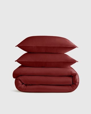 NWOT Quince Organic Bamboo Duvet Cover Set Burgundy KING CAL KING NWOT