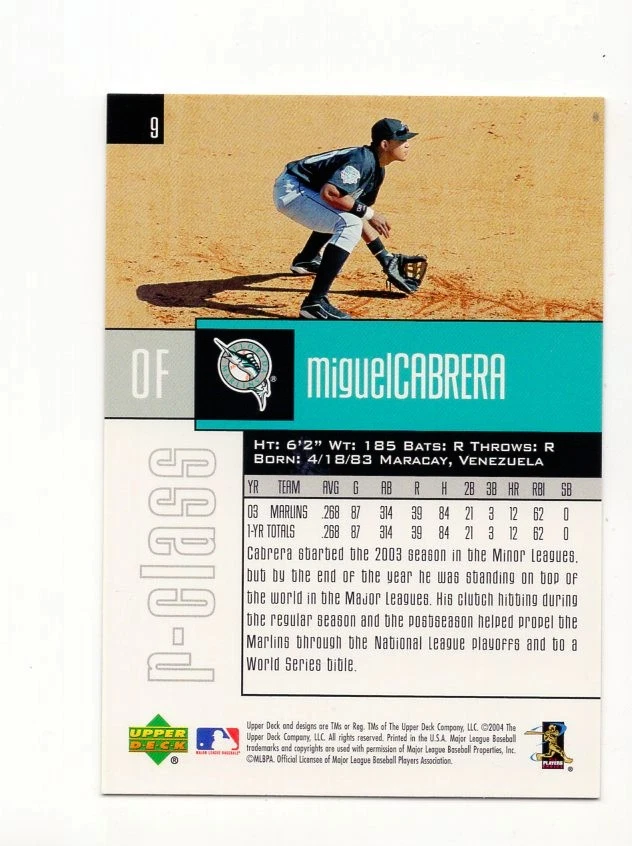 2004 Upper Deck R-Class MIguel Cabrera #9 Florida Marlins Free Shipping - Image 2 of 2