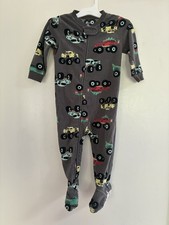 Carter's Baby Boy 1-Piece Colorful Monster Truck Cozy Fleece Zip-Up PJs Gray 18M