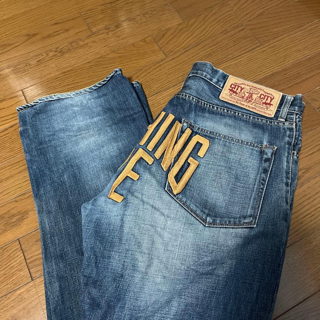 A Bathing Ape Flared Logo Denim Pants Jeans Blue Size L Waist 92cm thumbnail 3