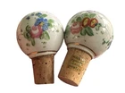 VTG Milk Glass Decanter Bottle Stoppers Set Of Two Hand-painted Made In France