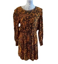 Zara Navy Rust Floral Print Long Sleeve Short Dress Tulip Skirt Sz XL Bohemian
