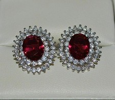 2Ct Oval Lab-Created Ruby Womens Stud Earring 14K White Gold Plated