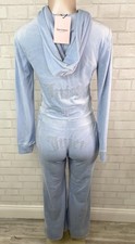 Nwt Juicy Couture Velour Hoodie Flare Pants Tracksuit Set Bling Ice Blue Sz M