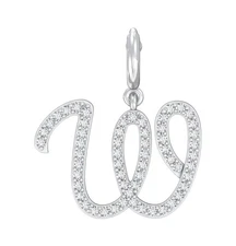 Sterling Silver Lab Grown Diamond initial W Letter Pendant Necklace 18" Chain
