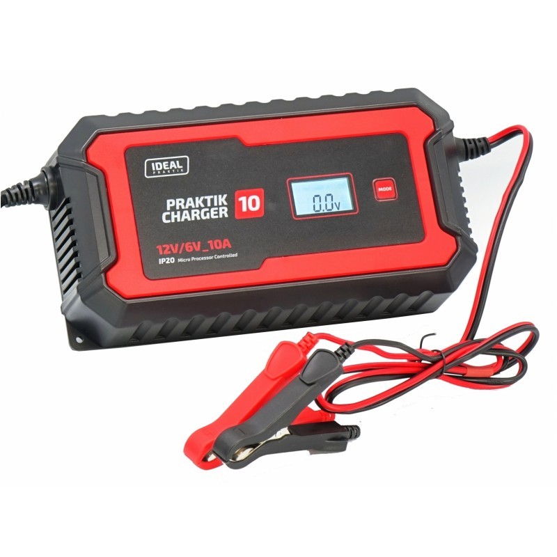 Chargeur de voiture Praktik 10 LCD avec modes 6V 12V et courant variable 2A à 10A