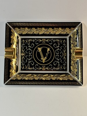 Versace Rosenthal Virtus Gala Black Ashtray   Baroque Gold Medusa   Mint