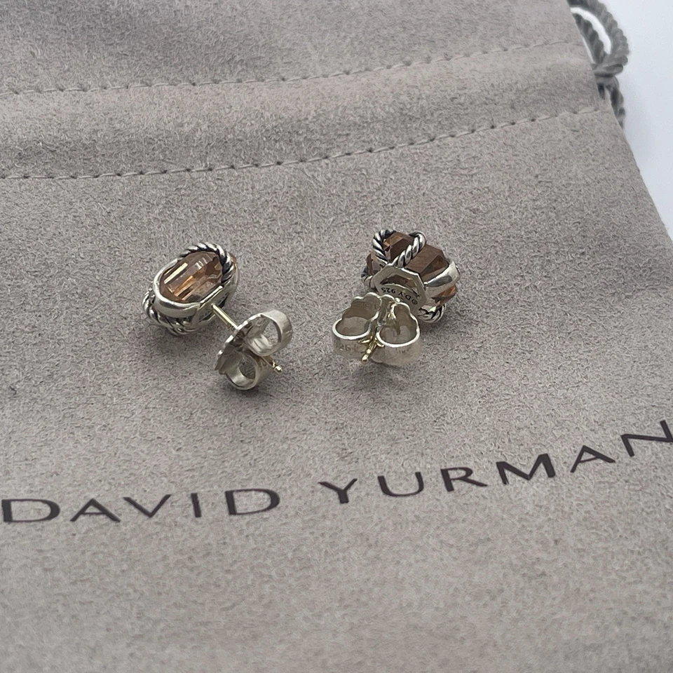 David Yurman Sterling Silver 10mm Morganite Diamond Cable Wrap Stud Earrings - Image 4 of 4
