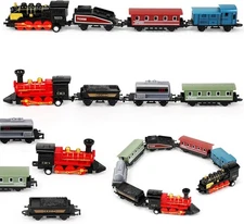Hanaive 2 Sets Train Toys Small Pull Back Alloy Retro Steam Train Simulation Mod