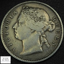 1877 Straits Settlements Queen Victoria Silver Ten Cents 10C - Cleaned