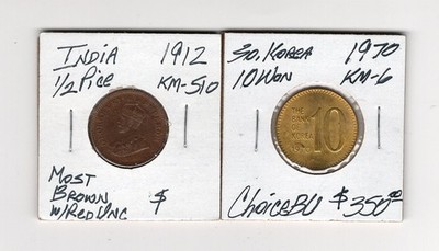 INDIA 1/2 Pice KM-510, 1912 in Most Brown w/some Red Unc This for Left Coin Only
