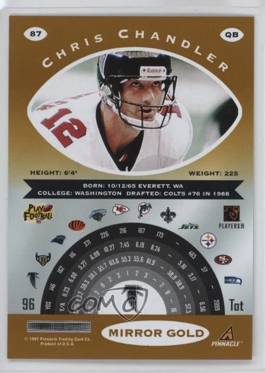 1997 Pinnacle Certified Mirror Gold Chris Chandler #87 - Image 2 of 2