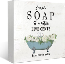 Mtrgdn Bathroom Decor,Funny Farmhouse Bathroom Sign Wood Box Wall Art Decor,Rust