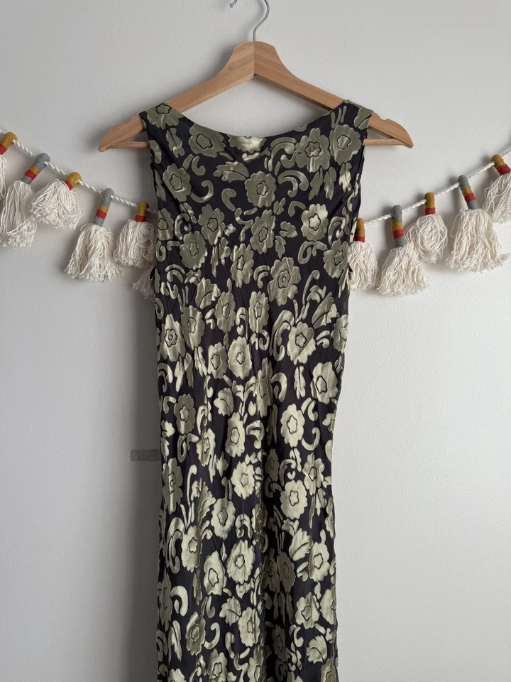 Maxi Vestido Vintage Tessuto Y2k Terciopelo Seda Floral Verde Caprichoso Hada Grunge S Foto 3 de 4