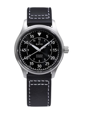Ratio Skysurfer Pilot Black Sunray Dial Leather Automatic RTS321 200M Mens Watch
