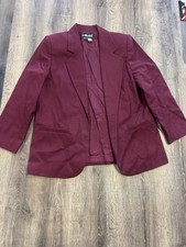 Vtg 90s Sag Harbor Petite 12P Red 100 Wool Single Button Blazer Style F9200
