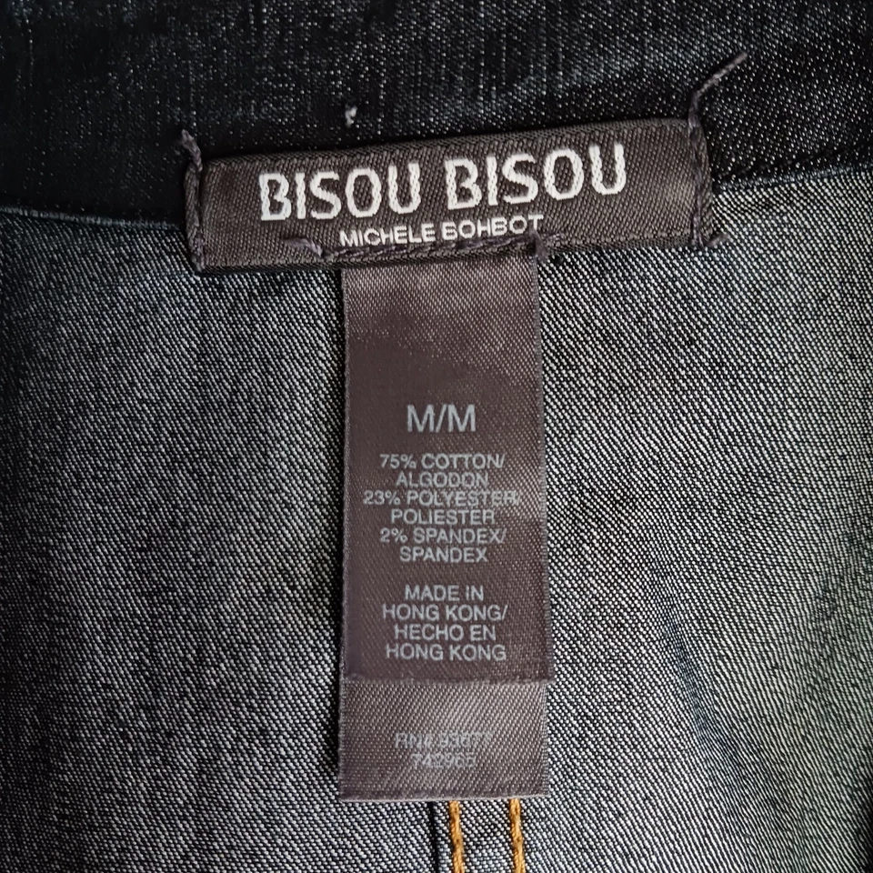 Gabardina de mezclilla oscura Bisou Bisou para mujer talla M elástica con cinturón Foto 3 de 4