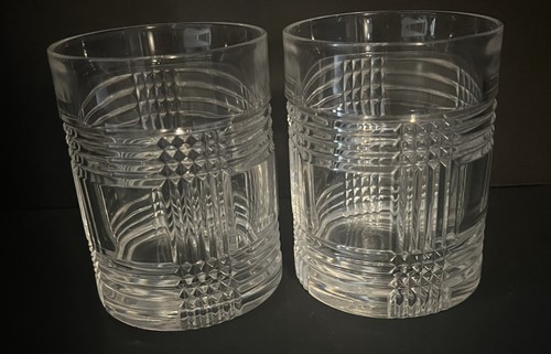 Ralph Lauren Crystal Glen Plaid Low Ball Glasses Two (2) Unsigned