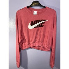 Nike Women's S Pink Crop Sweatshirt Crewneck Pullover Logo Oversized