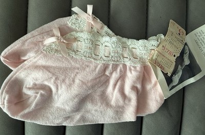Vtg New Olga Sleeping Booties Socks Cotton Coastal Grandma Retro Pink Lace Bow