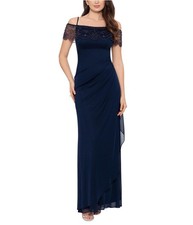XSCAPE Womens Mesh Maxi Dress, Blue, 10