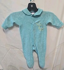 Vintage Baby Terry Cloth Footie Pajamas Newborn 6m Sleeper 1980s Aqua Giraffe