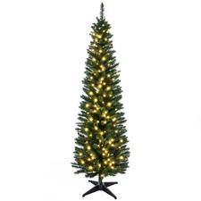5' Prelit Artificial Pencil Christmas Tree w/ LED Lights Green