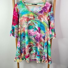 Flower Mini Dress Womens 8 Multicolour Floral Ruffle Trim Half Bell Sleeve