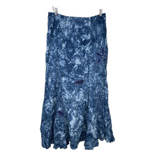 VTG 90s Womens Fairy Grunge Maxi Skirt Size 12 Blue Batik Embroidered Ethereal