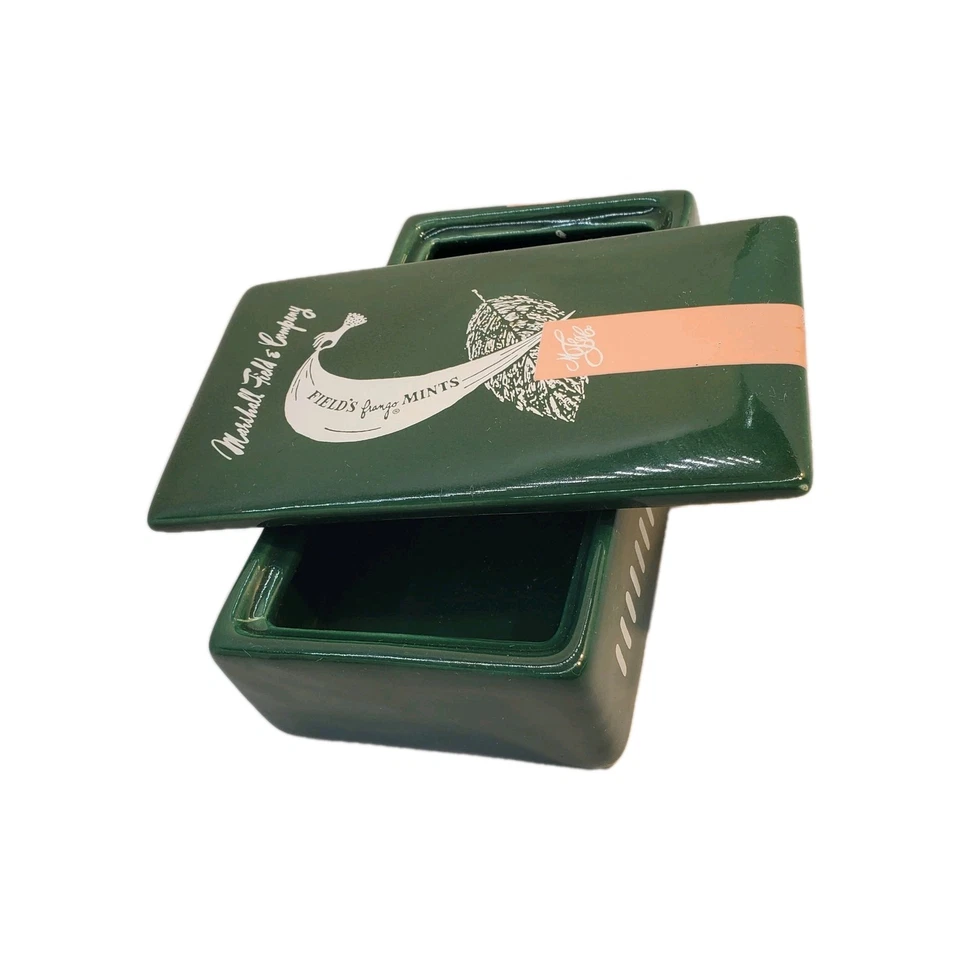 Marshall Field’s & Co Frango Mint Candy Trinket Dish Ceramic Green Box Lid - Image 3 of 4