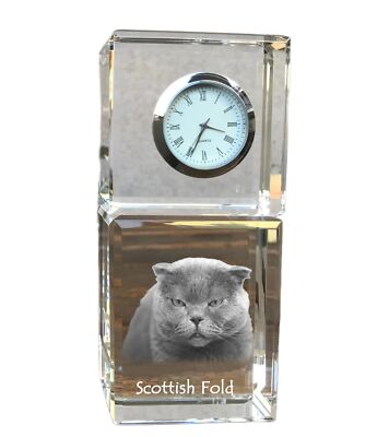Scottish Fold - crystal clock with a photo, photo of a cat in crystal, personali