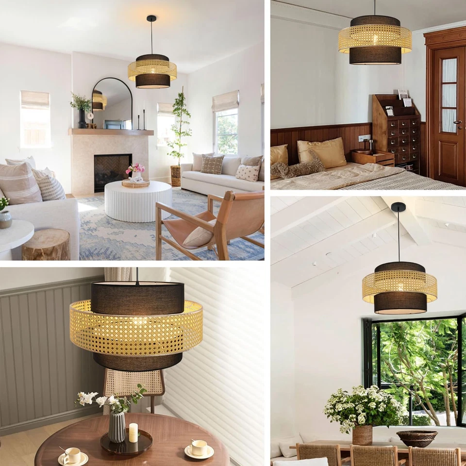 Boho Pendant Light, Rattan Light Fixture Woven Basket Shade Wicker Pendant Light - Image 3 of 4