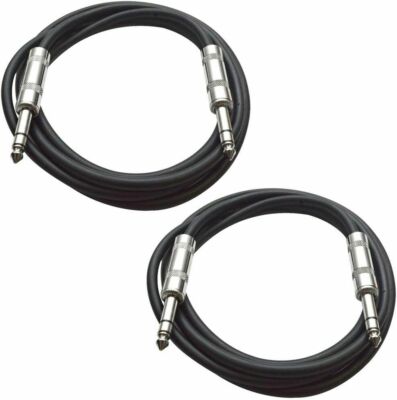 2 Pack of 1/4'' TRS Patch Cables 3 Ft Extension Cords Jumper 3 Pin Various Colors