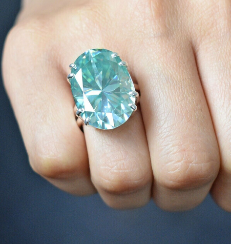 25 Ct Certified Treated Blue Diamond Solitaire Cocktail Ring,925 Sterling Silver - Picture 2 of 9