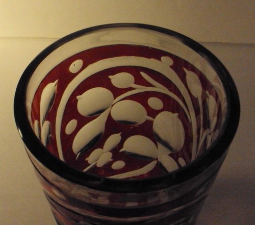 Ruby cut to clear bohemian elegant glass vase large tumbler floral c1 - Picture 3 of 6