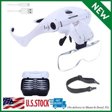 LED Head Magnifier, Rechargeable Hands Free Headband Magnifying Glasses with 2 L