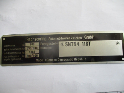 Typenschild ID Plate Schild Sachsenring GmbH Trabant 1 1 Vw Motor S83 typenschild-id-plate-schild-sachsenring-gmbh-trabant-1-1-vw-motor-s83