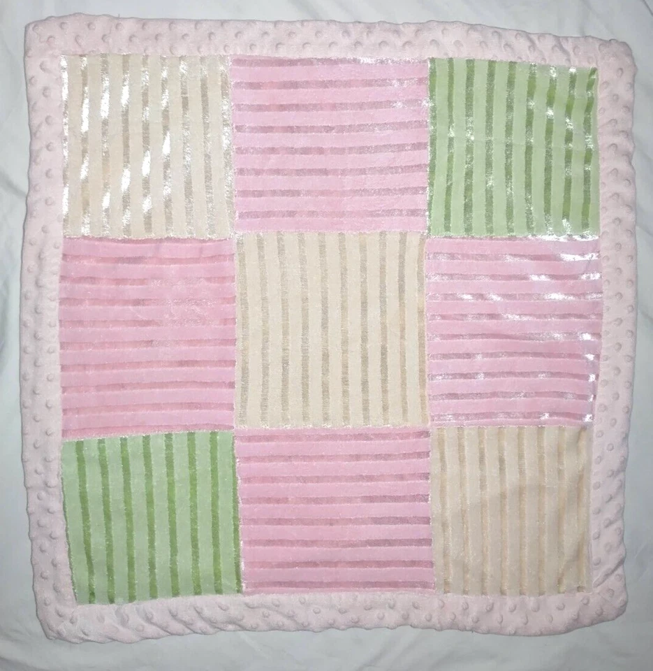 2 Carla's Layette Patchwork Baby Blanket Lovey Girl Minky Dot Pink Green Yellow - Image 2 of 4