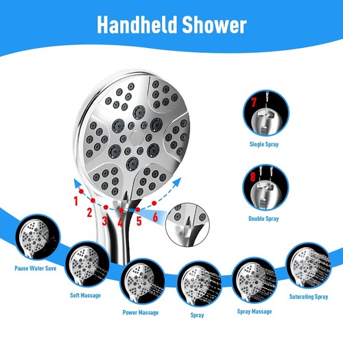 12 Inch High Pressure Rain Shower Head Combo with Extension Arm- Wide Rainfall - 第 6/8 張圖片